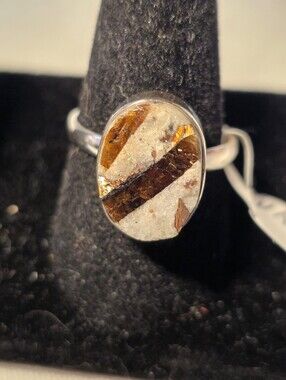Sterling Silver Astrophylite Oval Ring - Brown and White